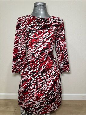 Celebrate Together Red Black & White Abstract Heart Print 3/4 Sleeve Dress